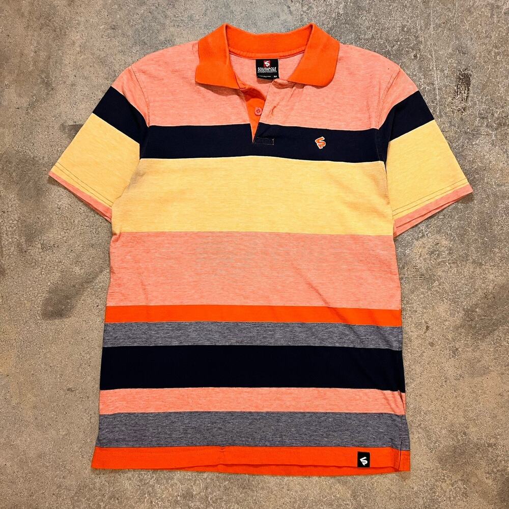 Southpole Polo Shirt Mens Large Red Black Striped Short Sleeve Hip Hop Y2K